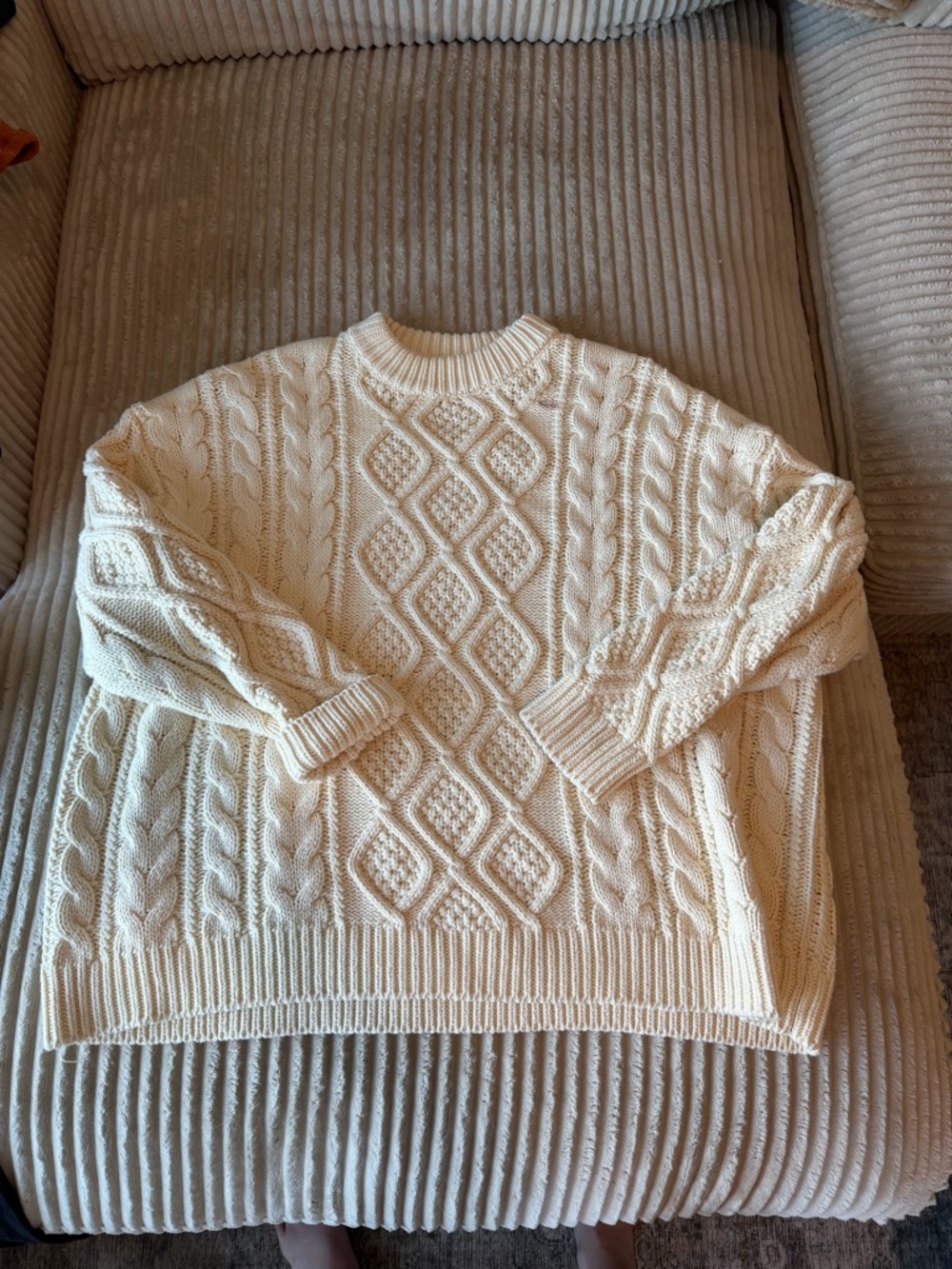 Ghanda Cream Cable Knit Crewneck Sweater